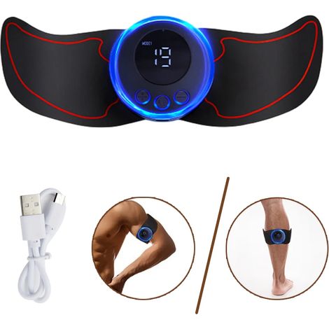 EMS-Elektromuskelstimulator für die Bauchmuskulatur, Fitness-Sticker, wiederaufladbar, Körpermassage, kabellos, LCD-Bildschirm, Gesäßmuskeltrainingsgerät 03535-AquaForge