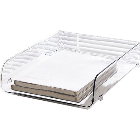 Boîte de rangement pour papier A4 empilable en plastique transparent à grande ouverture et à un seul niveau, format 26,5 x 33 x 7,5 cm / 10,4 x 13,0 x 3,0 pouces. (1/5)