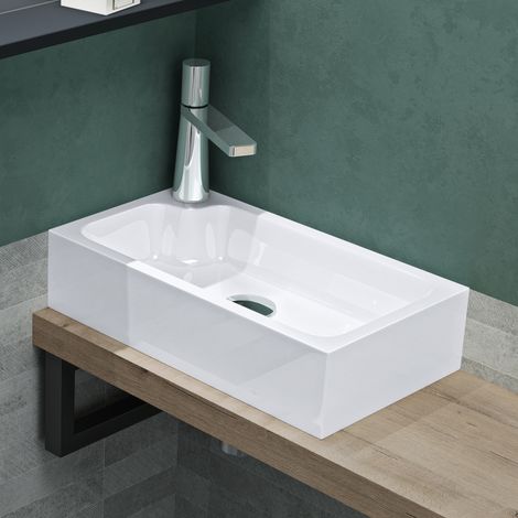 Mai & Mai Petit Lavabo à Poser Blanc 46cm Vasque Évier Lave Mains pour WC sans Trop-Plein Col101 (1/5)