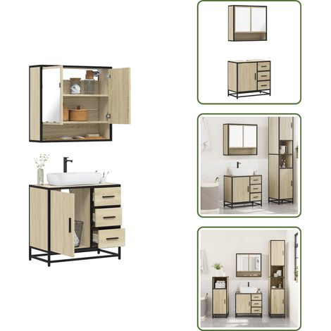 Armario de lavabo - vidaXL Set de muebles de baño 2 pzas madera contrachapada roble Sonoma - Muebles de baño de madera
