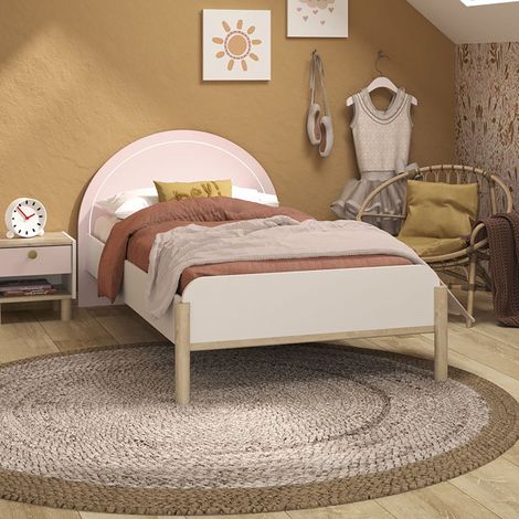 Lit enfant 90x200 cm décor rose, blanc et chêne - KAI (1/4)
