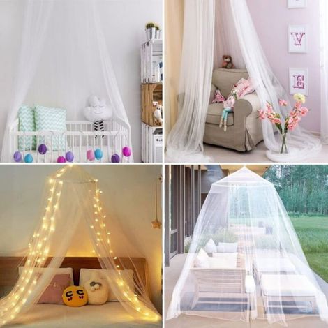 Moustiquaire pour lit de fille, rideau de lit king size, pour lit de bébé, lit d'enfant et lit d'adulte (blanc) (1/4)