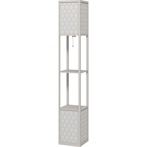 Graue Stehlampe mit 2 Leuchten, 2 Ablagen, 4 Ebenen, Waben-MDF, 26 x 26 x 156 cm