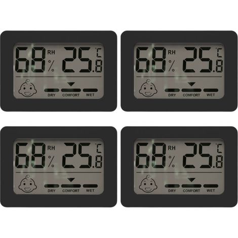 Thermomètre hygromètre intérieur mini numérique, avec commutateur et indicateur sourire pour chambre de bébé. Mesure de la température et de l'humidité.