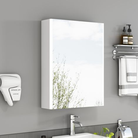 Meuble miroir salle de bain 50 cm en MDF et verre blanc, avec rangement mural moderne FloraGrace (1/5)