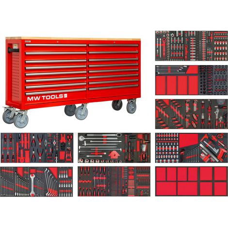 Mw Tools – Servante d'atelier roulante extra large 10 tiroirs – Capacité 40 kg par tiroir – Hauteur de travail 1145 mm – MWE799G6A
