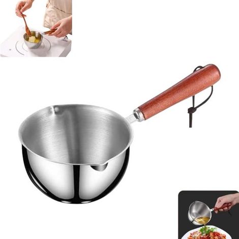 1 pièce - Petite casserole à huile - Casserole en acier inoxydable - 300 ml - Batterie de cuisine chauffante - Casserole - Bois résistant à la chaleur - Poêle antiadhésive - Casserole à huile argentée (1/5)