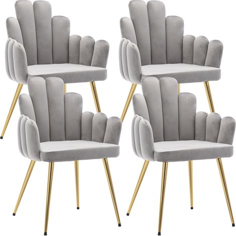 Wahson Lot de 4 Chaises en Velours, Chaise Salle a Manger Moderne avec Pied Doré, Chaise de Cuisine Pour Restaurant, Gris