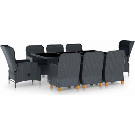 Set Pranzo da Giardino 9 pz con Cuscini Polyrattan Grigio Scuro vidaXL (1/5)