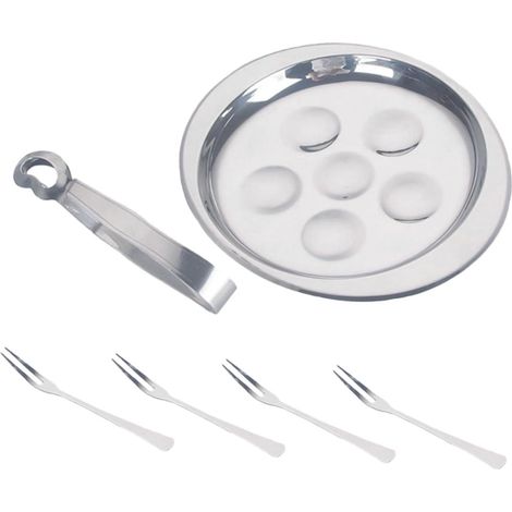 Set assiettes escargot inox + fourchettes + pince, plat empilable service coquillages maison ou restaurant