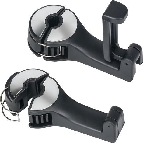 Set mit 2 versteckten Auto-Kopfstützenhaken – 2-in-1-Haken mit Halterung für Handy, Geldbörse, Rucksack, Spielzeug – Silber (1/5)