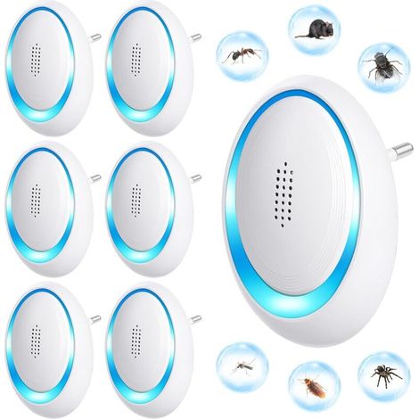 Repelente ultrasónico de mosquitos, paquete de 6 unidades. Repelente ultrasónico para ratones y ratas, silencioso, no tóxico, dispositivo repelente para interiores contra ratones, insectos, mosquitos,