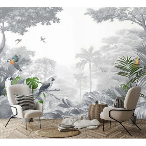 Fototapete Dschungel Vögel Wald Papageien, für Wohnzimmer und Schlafzimmer, 150 x 105 cm – Komplettset inkl. Kleister & Anleitung (1/5)