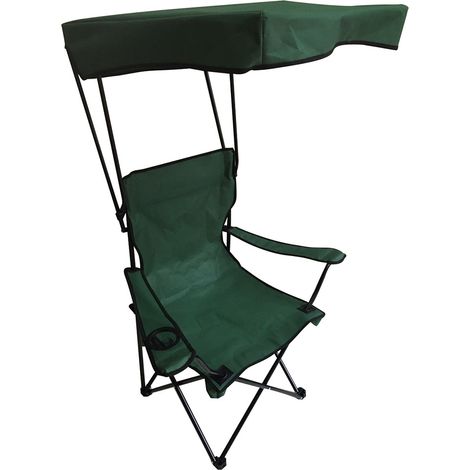 Terre Jardin – Chaise de camping pliante avec pare-soleil intégré – Hauteur 139 cm – Sac de transport inclus – Porte-gobelet et pieds fixables