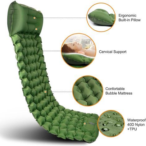 HONORNIC - Matelas gonflable ultraléger portable pour le camping, sac de couchage avec oreiller et pompe à pied (1/4)