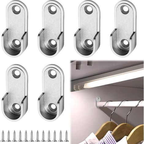 Lot de 6 supports de tringle à vêtements en métal Support de tube d'armoire résistant pour armoire et garde-robe Support mural robuste pour rangement de vêtements Vis incluses (1/5)
