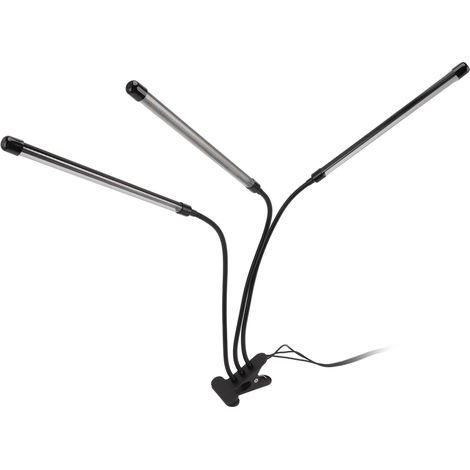 Lampe de croissance LED USB à 3 têtes avec pince, spectre complet rouge, blanc et lumière chaude, 10 niveaux d'intensité, avec minuterie.
