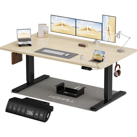 Bureau Assis Debout Électrique 140×70 cm, Ergonomique, Beige (1/5)