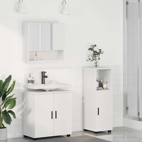 Badezimmermöbel-Set mit Tür 3 pcs Weiß Holzwerkstoff & Metall