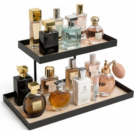 Parfumhouder - Metalen Frame Kunstleer - Voor Kaptafel Badkamer - 30 x 14 x 15 cm - 1 Unidad (1/5)