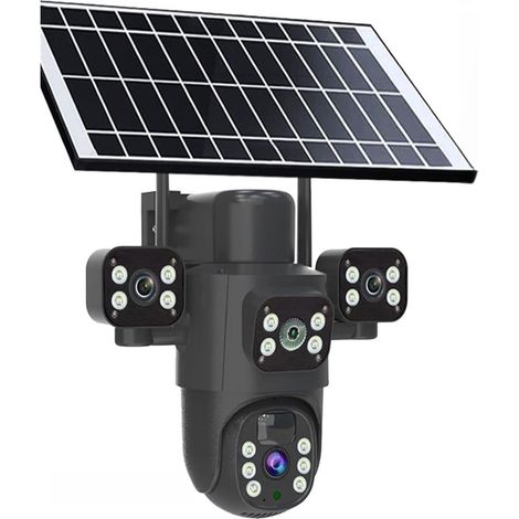 Caméra Solaire 4G/WiFi, écran à Trois objectifs, 6 MP, 6 K, Batterie Basse consommation, IP, Vision Nocturne PIR, vidéosurveillance, Protection de sécurité(4G Camera No Card) (1/5)