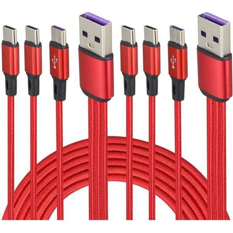 Câble USB C 3 En 1 - Boîtier Aluminium - Nylon Tressé - 1 2 M - Pour Tablettes Smartphones Disques Durs - 2 Pièces (1/5)