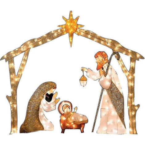 Crèche de Noël en silhouette, 25 x 20 cm, avec lumières et piquets métalliques (1 pièce). (1/5)