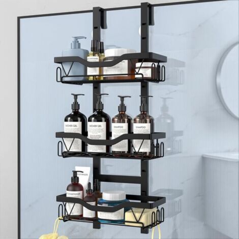 Etagere Douche à Suspendre, Rangement Douche sans Percage Aver 3 PCS Réglable Panier à Suspendre pour Le Gel et Le Shampooing (Noir - 3 Couches)