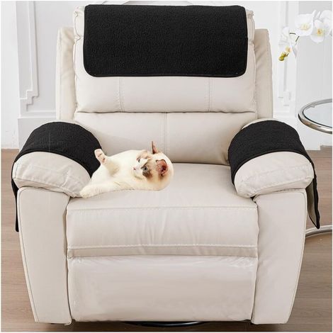 Housses d'accoudoirs, protège-accoudoirs en Velours d'agneau avec Poches, antidérapantes, Housse de Fauteuil pour Fauteuil TV, Amovible, Lavable (Noir) (1/4)