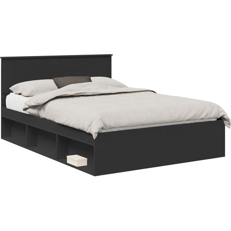 Lit double  Lit adulte  Cadre de lit avec tête de lit Noir 140 x 200 cm Pin massif