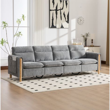 Sofá modular en U 261/77/86 cm gris claro de chenilla con 2 pufs con almacenaje (1/5)