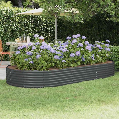 Jardinière surélevée-Pot de fleur-Bac à fleurs en acier galvanisé 296 x 140 x 36 cm Anthracite