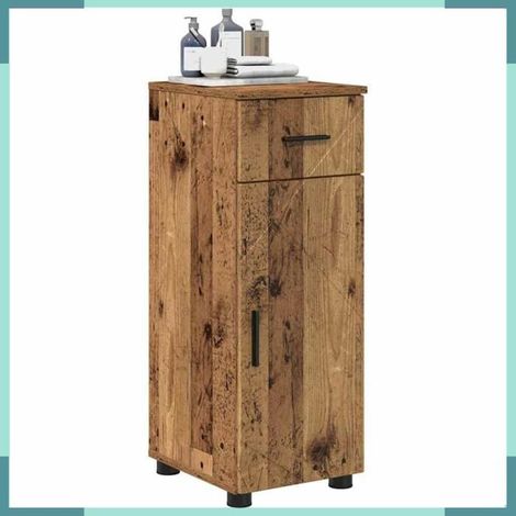 Meuble de salle de bain - 883332 - Bois ancien - Avec tiroir et 2 portes - 30 x 35 x 80 cm (1/5)