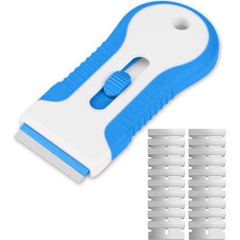 Grattoir Vitrocéramique Bleu avec 20 Lames, Outil Rétractable pour Adhésifs et Peinture, Nettoyage Verre et Surfaces Dures (1/5)