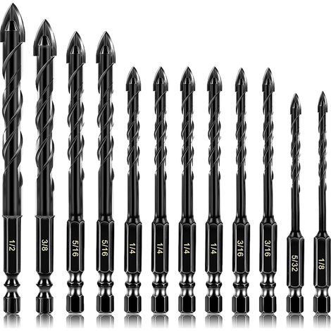 Juego de 12 brocas multiusos duraderas para cemento, vidrio, azulejos, hormigón y madera. (1/5)