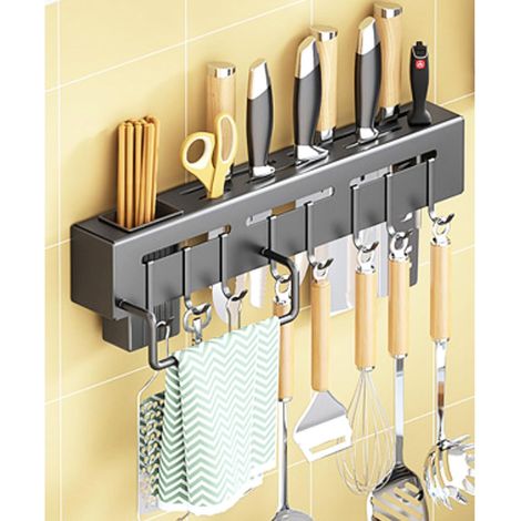 1 Support mural, Acier inoxydable, 8 crochets, Porte-couteaux, Résistant à la rouille, Cuisine, Salle de bain (1/5)