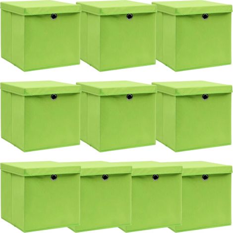Boîtes de rangement avec couvercles 10pcs Vert 32x32x32cm Tissu