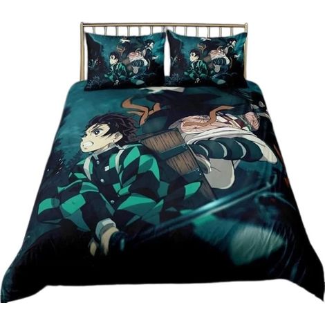 Housse de couette Demon Slayer, multicolore, impression 3D, synthétique, 220 x 240 cm avec 2 taies d'oreiller (1/4)