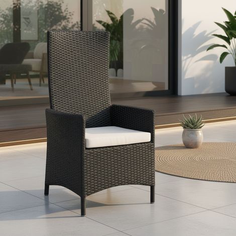 Melko Relaxsessel Polyrattan Gartensessel, ca. 62 x 57 x 111 cm, verstellbar, wetterfest, inkl. Sitzkissen, Schwarz (1/5)