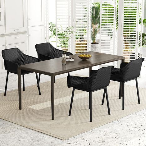 Ensemble de 2 Chaises de Salle à Manger Modernes en Plastique Fauteuils de Cuisine avec Dossier en Maille Respirante Large Assise Noir (1/3)