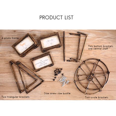 Cadre Photo Décoratif Vintage Cadre Photo Roue Ferris Rotative avec 6 Cadres PVC pour Photos 5 Pouces Dimensions 19x33.5cm (1/4)