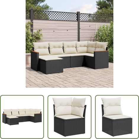 vidaXL Canapé en résine - Salon de jardin 6 pcs avec coussins noir résine tressée (1/5)