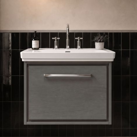 Hudson Reed Lille Wall Hung 1-Drawer Vanity Unit with 3TH Classique Basin 600mm Wide - Coastal Grey (1/5)