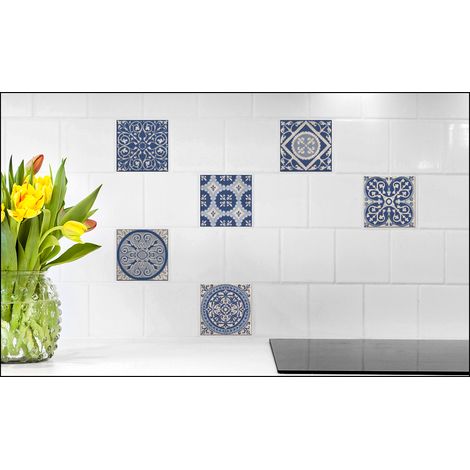 Sticker Carrelage Autocollant 15x15 cm x6, Décoratif Ciment, Bleu Électrique - Adhésif Déco Mural (1/3)