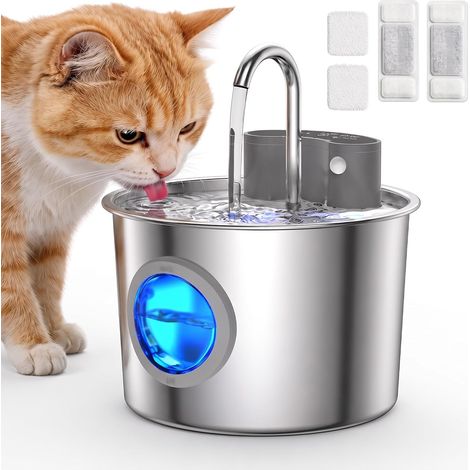Fontaine à Eau Chat sans Fil avec Détecteur de Mouvement, Fontaine à Eau pour Chat 2,2L INOX 304, Fontaine Chat Silencieuse, Système de Triple Filtration, Batterie 4000mAh, Fenêtre Niveau d'eau (1/5)