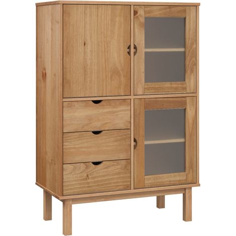 Credenza buffet cassettiera mobile contenitore organizer cucina soggiorno soggiorno alto 85 x 43 x 125 cm legno massello di pino marrone 020035150