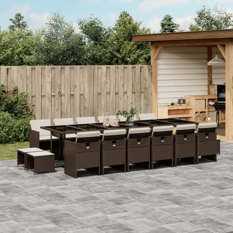 Set de muebles jardín 17 pzas y cojines ratán sintético marrón vidaXL (1/5)