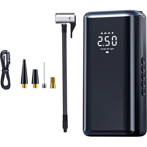 Gonfleur de pneus portable, compresseur d'air 150 PSI, pompe à air 4500 mAh pour pneus de voiture, avec manomètre LED intégré pour pneus de voiture, vélo et moto. (1/5)