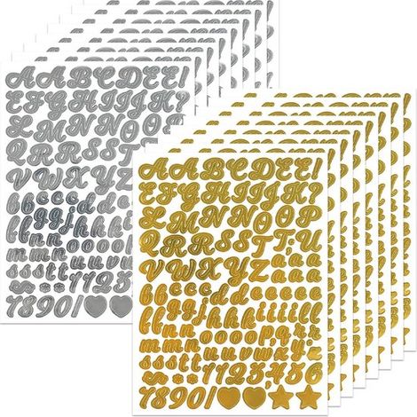 16 feuilles - Autocollants lettres - Lettres adhésives - Autocollants alphabet - 17,2 x 12,8 cm - Ensemble de feuilles d'autocollants - Autocollant - Vinyle - Imperméable - Convient pour l'intérieur e (1/5)