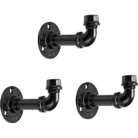 3pcs Crochets Mural en Fer Type de Tuyau d’Eau Style Industriel rétro Noir décoration pour Cuisine,Chambre,Salle de Bain,Magasin etc. (1/4)
